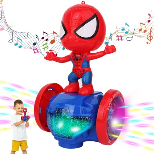 Spider Man Stunt Spielzeugauto, Spielzeug mit Spiderman-Charakteren, Marvel Charakteren Spielzeuge, 360-Grad-Drehung, Mit Lichtern und Musik, Geeignet Spielzeug für Kinder im Alter von 3–8 Jahren von Sinwind