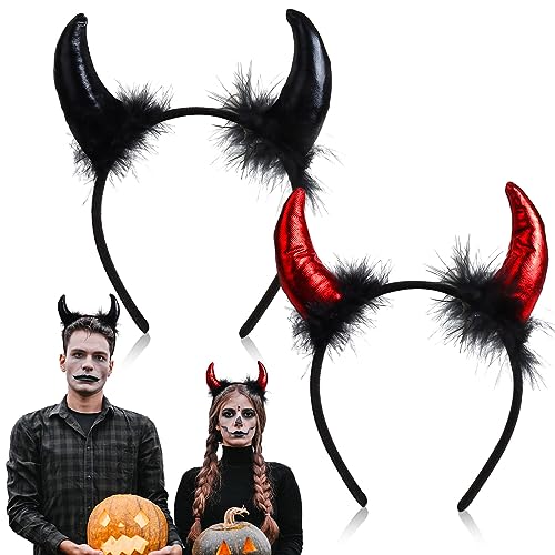Teufelsohren Teufel Ohren, 2 Stücke Teufelshörner Haarreif Haarband Rot mit Schwarz, Teufelshörner Stirnband Headwear Hörner Für Fasching Karneval Halloween Kinder Party von PGONA
