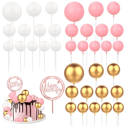 Tortendeko Kugeln, 37 Stück Happy Birthday Tortendeko, Rosa und Gold Schaumkugeln Cupcake Topper, Kugeln Tortendeko Geburtstag Cake Topper, DIY Kuchen Topper für Geburtstag Hochzeit Baby Party Deko von Sinwind