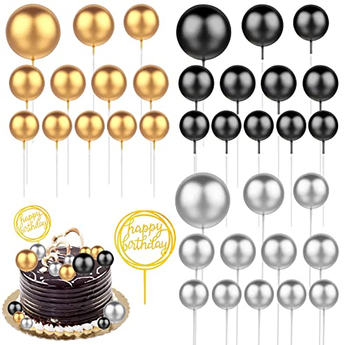 Tortendeko Kugeln, 37 Stück Happy Birthday Tortendeko, Schwarz und Gold Schaumkugeln Cupcake Topper, Kugeln Tortendeko Geburtstag Cake Topper, DIY Kuchen Topper für Geburtstag Hochzeit Baby Party Deko von Sinwind