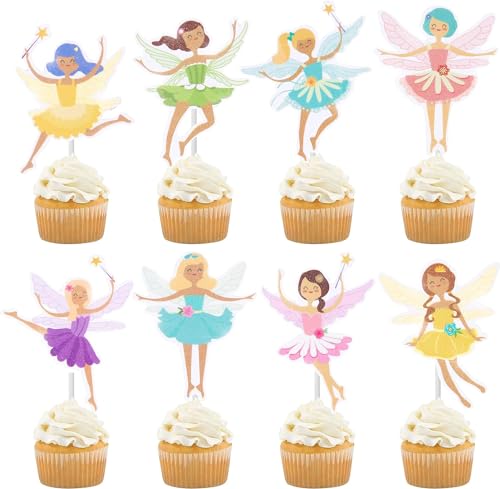 24 Stück Tortendeko Fee Muffin Torten deko Feen Glitzer Elfe Cupcake Topper Elfen Kuchendekoration für Kinder Geburtstags Party, Nachmittagstee von Guoml