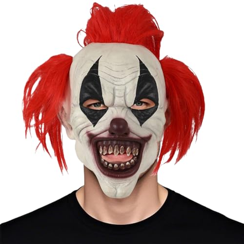 Sionhiuo Clown Kopfhaube,Unheimliche Halloween Perücke für Verkleidung | Party Kostüm Für Spiel Fasching Familienfeiern Weihnachten von Sionhiuo