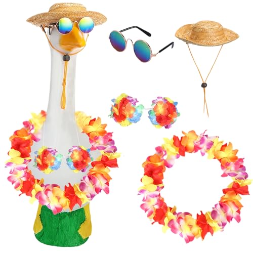 Sionhiuo -Gänsekleidung, Gänse -Outfits - Hawaiianische Tier -Outfit - Nettes Accessoires Gänsehut und Hawaiian Lei für Yard Outdoor Holiday Display von Sionhiuo