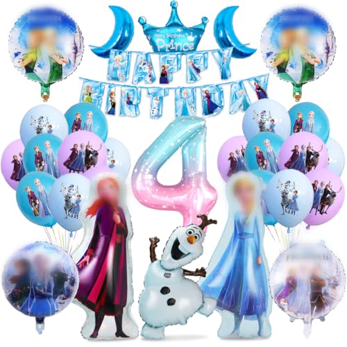 Frozen Geburtstagsdeko 4 Jahre, Geburtstag Luftballons Mädchen, Prinzessin Luftballons 4 Jahre, Folienballons Blau Geburtstagsdeko für Geburtstag Mädchen Party Dekoration Zubehör von Siphus