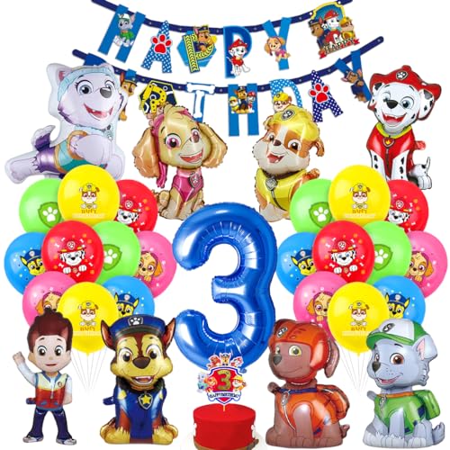 Geburtstag Deko 3 Jahre Kinder, Geburtstagsdeko 3 Jahre Dog Patrol, Hund Patrol Luftballons, Zahl 3 Ballon, Happy Birthday Banner, Tortendeko für Kindergeburtstag Party Geburtstag Deko 3 Jahre Kinder, Geburtstagsdeko 3 Jahre Dog Patrol, Hund Patrol Luftballons, Zahl 3 Ballon, Happy Birthday Banner, Tortendeko für Kindergeburtstag Party von Siphus