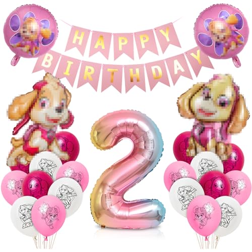 Geburtstagsdeko Mädchen, Hund Patrol Geburtstag Deko 2 Jahre, Sky Luftballons Set, Rosa Ballon Deko 2. Geburtstag, Folienballon Zahl 2, Happy Birthday Banner für Dekoration Kindergeburtstag Party Geburtstagsdeko Mädchen, Hund Patrol Geburtstag Deko 2 Jahre, Sky Luftballons Set, Rosa Ballon Deko 2. Geburtstag, Folienballon Zahl 2, Happy Birthday Banner für Dekoration Kindergeburtstag Party von Siphus