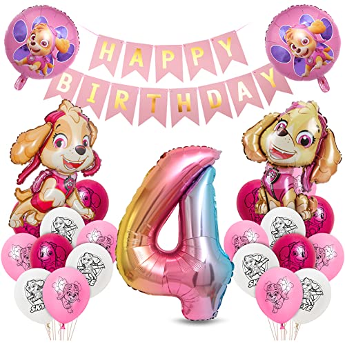 Geburtstagsdeko Mädchen, Hund Patrol Geburtstag Deko 4 Jahre, Sky Luftballons Set, Rosa Ballon Deko 4. Geburtstag, Folienballon Zahl 4, Happy Birthday Banner für Dekoration Kindergeburtstag Party Geburtstagsdeko Mädchen, Hund Patrol Geburtstag Deko 4 Jahre, Sky Luftballons Set, Rosa Ballon Deko 4. Geburtstag, Folienballon Zahl 4, Happy Birthday Banner für Dekoration Kindergeburtstag Party von Siphus