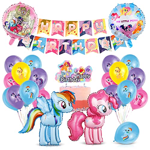 Luftballon Set, Pony Kindergeburtstag Deko, Luftballons Geburtstag mit Happy Birthday Banner, Ballon Set Geburtstag, Party Deko Set, Kuchendekoration Kinder von Siphus