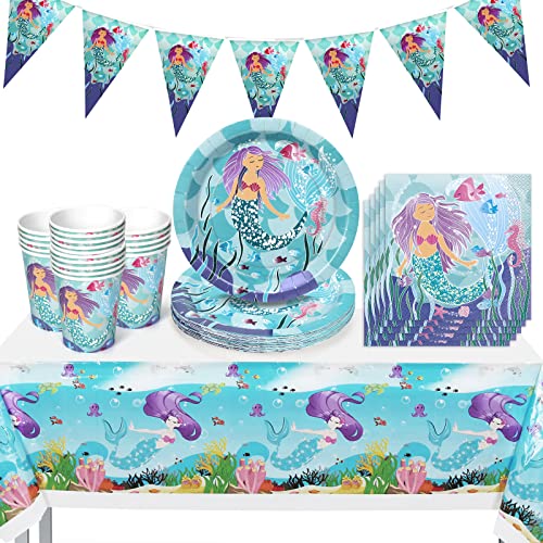 Meerjungfrau Partygeschirr, Meerjungfrau Geburtstag Deko Set, Geburtstag Party Set, Meerjungfrau Kindergeburtstag Tischdecke, Meerjungfrau Thematische Geburtstag Set, fur Theme Party Supplies von Siphus