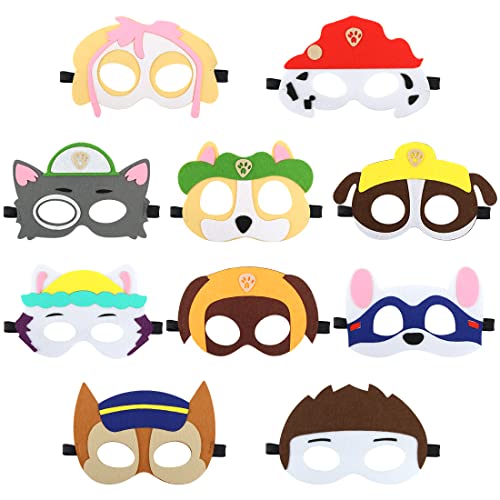 Puppy Mask, 10 Stück Dog Patrol Masken Kinder, Filz Tiermasken mit Elastischen Seil für Verkleidung Kinder, Faschingsmasken, Chase Halbmasken für Kindergeburtstag, Cosplay Party von Siphus