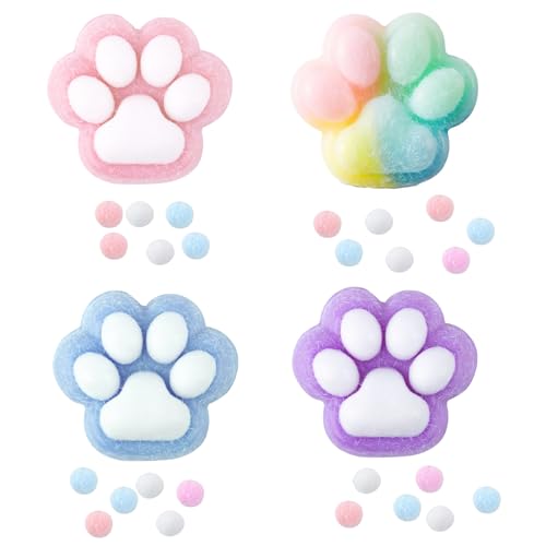 Sipiris 4 Stück Cat Paw Squeeze Toy, Katzenpfoten Squeeze Spielzeug,Süße Weiche Katzenpfoten Quetschspielzeuge Anti Stress Pfote, Cat Paw Anti Stress Bälle für Kinder und Erwachsene von Sipiris