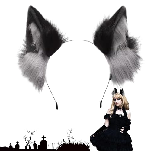 Sipiris Handgemachte Wolf Fuchs Ohren Haarnadel Haarschmuck Wolf Schwanz Dekoration Halloween Weihnachten Kostüm Anime Cosplay(Wolf Schwarz Grau) von Sipiris