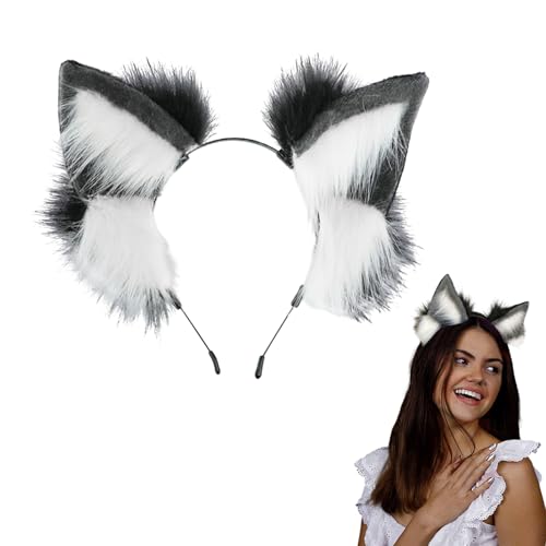 Sipiris Handgemachte Wolf Fuchs Ohren Haarnadel Haarschmuck Wolf Schwanz Dekoration Halloween Weihnachten Kostüm Anime Cosplay(Wolf Schwarz Weiß) von Sipiris