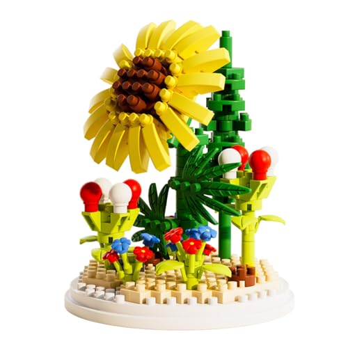 Sipobuy DIY Mini-Blumenstrauß-Bauset Mit Staubdichter Kuppel – Einzigartige Wohndekoration Und Geschenkidee Für Kinder Und Erwachsene – Bausteine-Blumenstrauß-Set (Sonnenblume) von Sipobuy