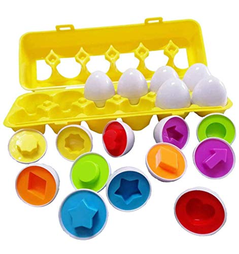 Sipobuy Passenden Puzzle Eier Pädagogisches Geometrische Spielzeug, 12 Pack Farbe Form Sortierung Anerkennung Eier Set Vorschule Simulation Montessori Lernen Puzzle für Kleinkinder von Sipobuy