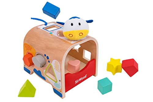 SirWood Kuh aus Holz mit weichem Kopf und ineinandergreifenden Formen – Holzformen enthalten – für die frühe Kindheit Globus Spielzeug – 41597 von SirWood