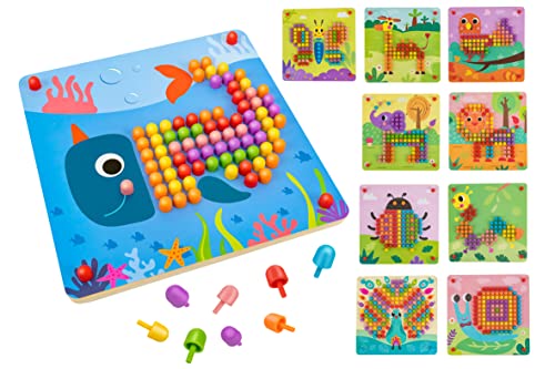SirWood Steckspiel mit Lochplatte aus Holz und Tierabbildungen - 210 Teile enthalten: Nägel und illustrierte Spielsteine Globo Spielzeug - 41609 von SirWood