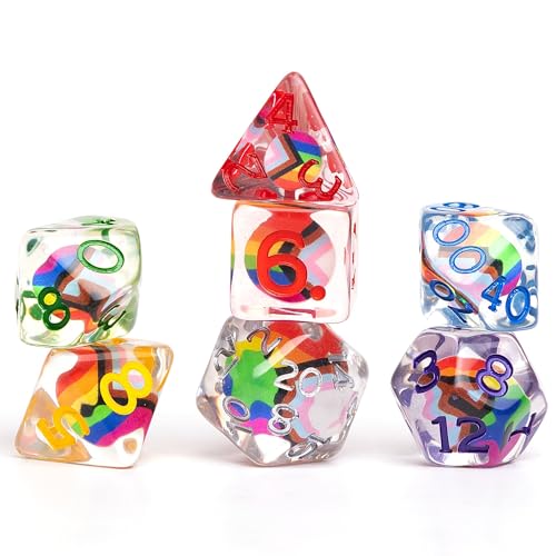 Dungeons & Dragons: Würfel-Set, Progress Pride, 7-teilig, polyedrisch, RPG, klares Harz mit Regenbogenfarben, D&D-Rollenspiel-Zubehör. Sirius Dice von Sirius Dice
