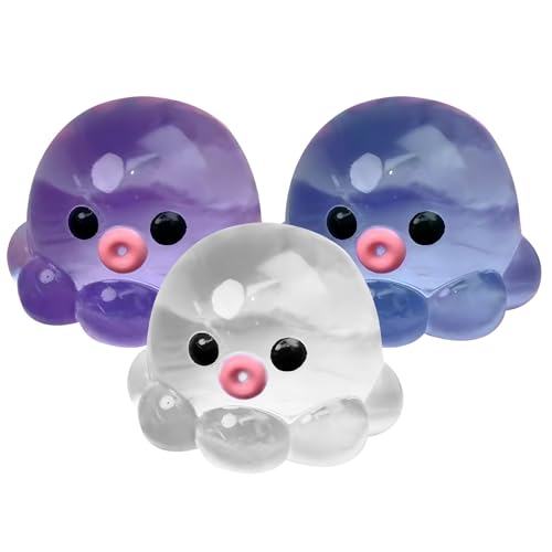 3X Kristall Octopus Fidget Toy Crystal Octopus Fidget Toy - Clear Bubble Squeeze Toy Klarer Gummi-Squeezer Für Stressabbau | Sensorisches Spielzeug Für Kinder & Erwachsene 6x6cm von Sirseon