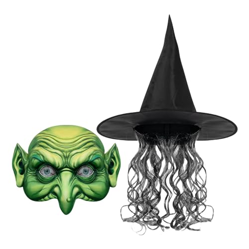 Halloween Hexengesicht | Halloween Cosplay Gesicht Set | Karneval Cosplay Gesicht Maskerade Hexe Perücke Hut Erhöhen Halloween Atmosphäre Halloween Hexengesicht | Halloween Cosplay Gesicht Set | Karneval Cosplay Gesicht Maskerade Hexe Perücke Hut Erhöhen Halloween Atmosphäre von Sirseon