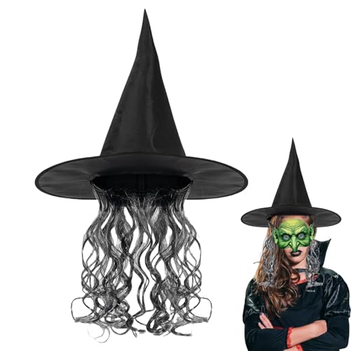 Schwarze Hexe Perücke Hut - Halloween Cosplay Gesicht Set | Karneval Cosplay Gesicht Maskerade Hexe Perücke Hut Erhöhen Halloween Atmosphäre Schwarze Hexe Perücke Hut - Halloween Cosplay Gesicht Set | Karneval Cosplay Gesicht Maskerade Hexe Perücke Hut Erhöhen Halloween Atmosphäre von Sirseon
