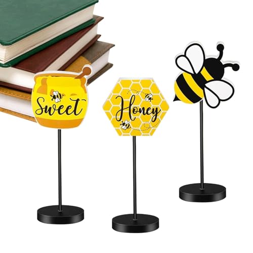 Sirseon Bienen-Tischschild, Bienen-Tischaufsatz - 3 Stück Waben Tischdekoration aus Holz,Freistehender, rustikaler Bienen-Tischaufsatz, abgestuftes Sommer-Bienen-Tablett für eine Bienen-Mottoparty von Sirseon