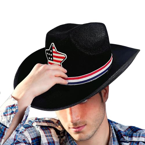 Sirseon Cowboyhüte für Frauen, Cowgirl Hut - Flagge 4. Juli Patriotischer Cowboyhut | Klassisches Kostümzubehör, Wide Bim Western Filzkleidung für Partyparade Sirseon Cowboyhüte für Frauen, Cowgirl Hut - Flagge 4. Juli Patriotischer Cowboyhut | Klassisches Kostümzubehör, Wide Bim Western Filzkleidung für Partyparade von Sirseon
