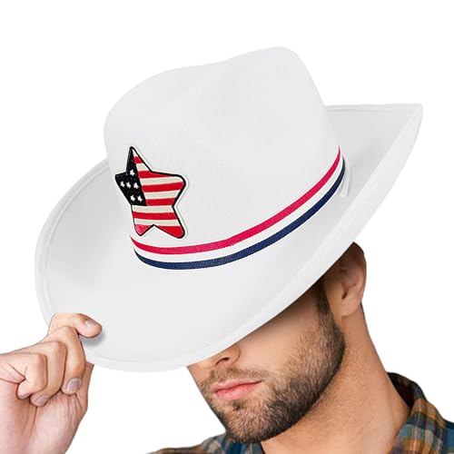 Sirseon Cowboyhüte für Frauen, Cowgirl Hut - Patriotische Flagge Cowgirl 4. Juli Hut - Klassisches Kostümzubehör, Wide Bim Western Filzkleidung für Partyparade von Sirseon
