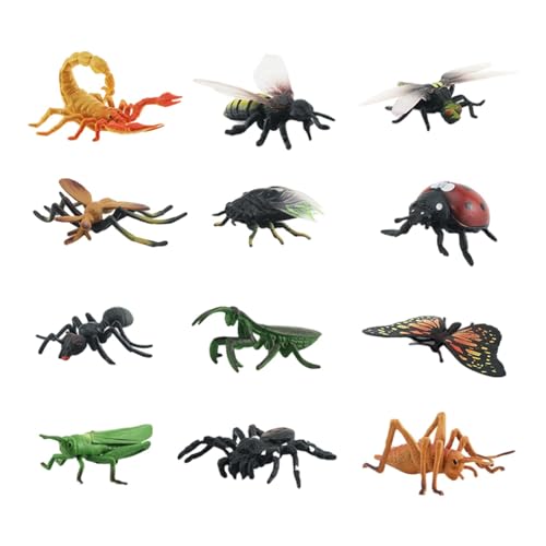 Sirseon Mini-Fliegenspielzeug, gefälschte Tierfigur für Kinder | Lernspielzeug Mini Flys - 12-teiliges realistisches Figurenset, Lernspielzeug, Tierfiguren für Jungen und Mädchen, Spinnen, Skorpione, von Sirseon