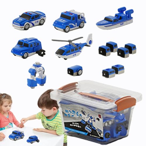 Sirseon Spielfahrzeug-Set, Spielzeug mit verwandelnden Fahrzeugen, Magnetische Kinderfahrzeuge, zusammengebautes Konstruktionsspielzeug, Fahrzeugblöcke, Sammelfiguren für Kinder für Schlafsaal, von Sirseon