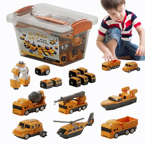 Sirseon Spielfahrzeug-Set, Spielzeug mit verwandelnden Fahrzeugen - Magnetische Kinderfahrzeuge, zusammengebautes Konstruktionsspielzeug - Aufbewahrungsbox inklusive Sammelfiguren -Blöcke für von Sirseon