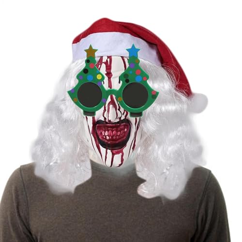 Sirseon Weihnachts-Clown-Maske,Terrifier-Clown-Maske,Kopfbedeckung Kostüm Requisiten mit Brille - Weihnachtskostüm-Requisiten, Kopfbedeckung-Kostüm-Requisiten-Zubehör, leuchtende Farben für Cosplay Sirseon Weihnachts-Clown-Maske,Terrifier-Clown-Maske,Kopfbedeckung Kostüm Requisiten mit Brille - Weihnachtskostüm-Requisiten, Kopfbedeckung-Kostüm-Requisiten-Zubehör, leuchtende Farben für Cosplay von Sirseon