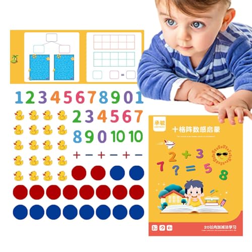 Sirseon Zehn Rahmen für das Klassenzimmer, magnetisches Zehn-Rahmen-Set, Pädagogische Zahlenzähl-Montessori-Spielzeuge, Buntes Homeschool-Zubehör, Mathe-Zählspiele für das Kindergarten-Klassenzimmer von Sirseon