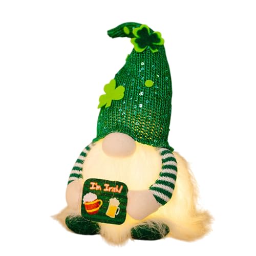 Sirseon e zum St. Patricks Day,zum St. Patricks Day | Kleeblatt-Paillettenhut, gesichtslose Puppe mit LED-Lichtern - Tischdekoration für zu Hause, handgefertigte St. Patricks Day-Dekoration für von Sirseon