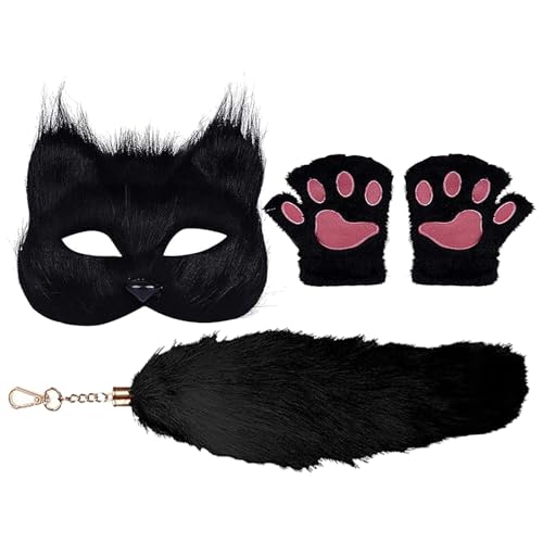 Wolf Kostüm - Halloween Pelzkostüm Faux Wolf Maske | Katze Cosplay Kostüm Zubehör, niedliche dekorative Handschuhe Maskenschwanz für Halloween Maskerade von Sirseon