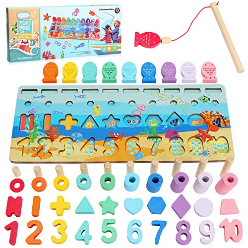 Sitodier Holz-Puzzle mit Zahlen für Kinder,Montessori Spielzeug mit Form Puzzle Sortierung Matching Zählen Angeln Spiel für 2 3 4 5 Jahre Kinder Math Stapelung Pädagogische Lernaktivitäten Spielzeug von Sitodier