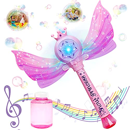 Sitodier Seifenblasenmaschine für Kinder,Prinzessin Bubbles Zauberstäbe für Mädchen mit abnehmbaren Flügeln 1000+Luftblasen Pro Minute, Outdoor Seifenblasengebläse Spielzeug mit Licht und Musik von Sitodier