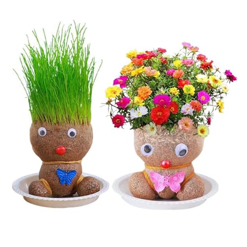 Graskopf Wachsende, Blumenkopf Graskopf Puppen Pflanze, Grasköpfe Puppenpflanze Für Kinder, Graskopf Haarwuchs Spielzeug Mini Bonsai Gras Kopf Figurm Mit Tablett Topfpflanzen Für Tischdekoration von Siuwddee