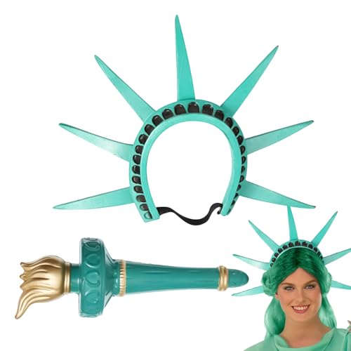Siuwddee Fackel Der Freiheitsstatue Krone Der Freiheitsstatue, Verstellbares Stirnband Und Fackel Kombi Kostümzubehör Set Für Urlaub, Party, Maskerade, Zubehör Für Erwachsene Karnevals Kopfschmuck von Siuwddee