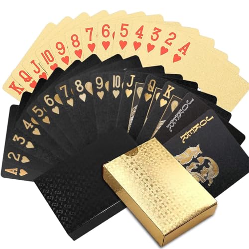 Sixfox Spielkarten Wasserfest, 2pcs Pokerkarten Plastik, Poker Kartenset, Wasserdicht Kartenspiel, Wasserfest Pokerkarten Plastik, Goldene Pokerkarten, Spielkarten Schwarze, 1 Gold + 1 Schwarz Sixfox Spielkarten Wasserfest, 2pcs Pokerkarten Plastik, Poker Kartenset, Wasserdicht Kartenspiel, Wasserfest Pokerkarten Plastik, Goldene Pokerkarten, Spielkarten Schwarze, 1 Gold + 1 Schwarz von Sixfox