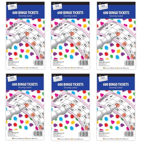 Sixstore Bingo-Tickets Bundle - 6 Packungen Bingo-Bücher mit je 600 Tickets für insgesamt 3600 Bingo-Tickets für Spieleabende gebündelt, verschiedene Farben Sixstore Bingo-Tickets Bundle - 6 Packungen Bingo-Bücher mit je 600 Tickets für insgesamt 3600 Bingo-Tickets für Spieleabende gebündelt, verschiedene Farben von Sixstore