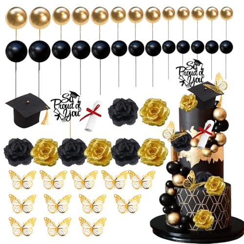 49 Stück Classic Black and Gold Einschulung Deko Set Eine Vielzahl von Tortendeko Schulanfang Schulanfang Deko für Einschulungsfeiern und Partydekorationen für Verschiedene Lernthemen Abschluss Deko von Siyrdxcbt