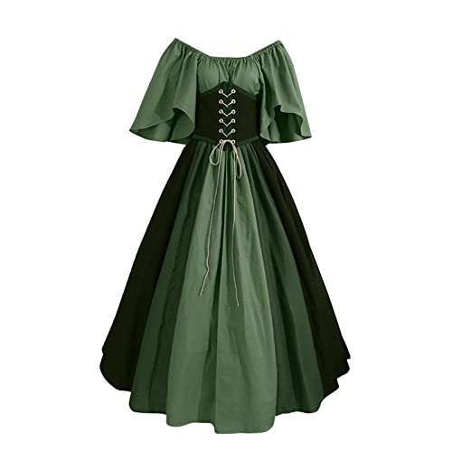 Skang Kleider Damen Sommer Elegant Mittelalterliches Kostüm für Damen, Trompetenärmel, irisches Hemdkleid mit Korsett, traditionelles Kleid, Halloween, Damen, M, Cosplay-Kostüme, von Skang