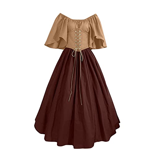 Skang Sommerkleid Damen Elegant Mittelalterliches Kostüm für Damen, Trompetenärmel, irisches Hemdkleid mit Korsett, traditionelles Kleid, Halloween, Damen, M, Cosplay-Kostüme, Mittelalterliche von Skang