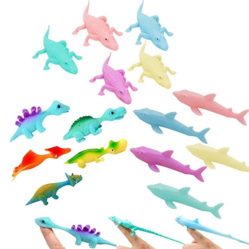 15PCS Schleuder Dinosaurier Spielzeug, Slingshot Krokodil Finger Toys, Lustige Fliegende Hai Schleuder Spielzeug, Dinosaurier Party Spielzeug Für Kinder Geschenk Zufällige Farbe (15 PCS) von Skeadex