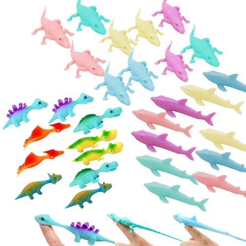 30 PCS Schleuder Spielzeug Dinosaurier Krokodil Hai, Slingshot Krokodil Finger Toys, Lustige Fliegende Hai Schleuder Spielzeug, Party Spielzeug Für Kinder Geschenk Zufällige Farbe (30 PCS) von Skeadex