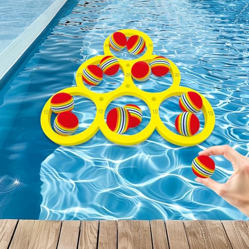 Skeadex Pool Spielzeug, Wasserspielzeug Kinder Erwachsene Pool Spielzeuge, Wassersportspielzeug für Pool Schwimmende Wurfspiele mit 12 Regenbogenball, Pool Wassersport Spielzeug für Familie (A) von Skeadex