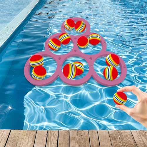 Skeadex Pool Spielzeug, Wasserspielzeug Kinder Erwachsene Pool Spielzeuge, Wassersportspielzeug für Pool Schwimmende Wurfspiele mit 12 Regenbogenball, Pool Wassersport Spielzeug für Familie (B) von Skeadex