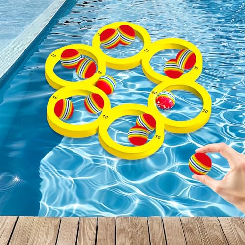 Skeadex Pool Spielzeug, Wasserspielzeug Kinder Erwachsene Pool Spielzeuge, Wassersportspielzeug für Pool Schwimmende Wurfspiele mit 12 Regenbogenball, Pool Wassersport Spielzeug für Familie (C) von Skeadex