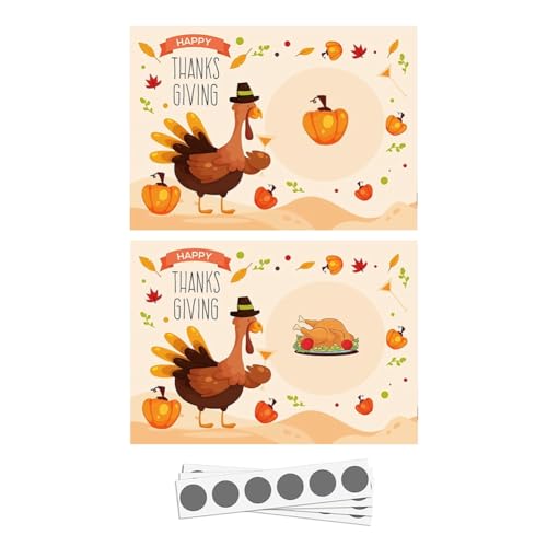 48 Stück Truthahn-Karten, Thanksgiving-Party-Rubbelkarten, für Happy Turkey Day Partyspiel, langlebig, einfach zu installieren, einfach zu bedienen von Skiitches